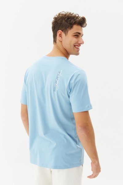 BİLCEE - Erkek Mavi Oversize Baskılı Tişört 0220