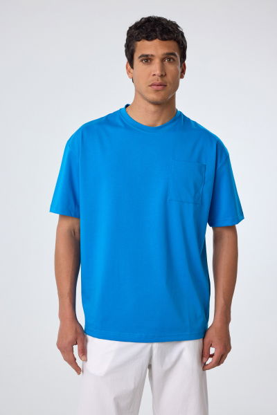 Erkek Mavi Oversize Cepli Tişört | 4582 