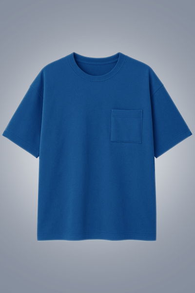 Erkek Mavi Oversize Cepli Tişört | 4582 