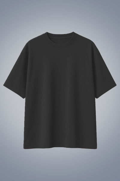 Erkek Koyu Gri Basic Düz Pamuklu Ağır Kumaş Geniş Kalıp Oversize Tişört | 4581 