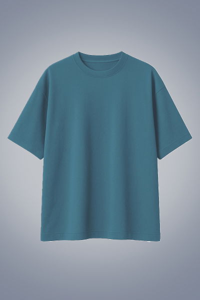 Erkek Mavi Basic Düz Pamuklu Ağır Kumaş Geniş Kalıp Oversize Tişört | 4581 
