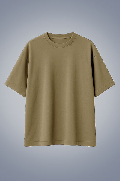 Erkek Bej Basic Düz Pamuklu Ağır Kumaş Geniş Kalıp Oversize Tişört | 4581 