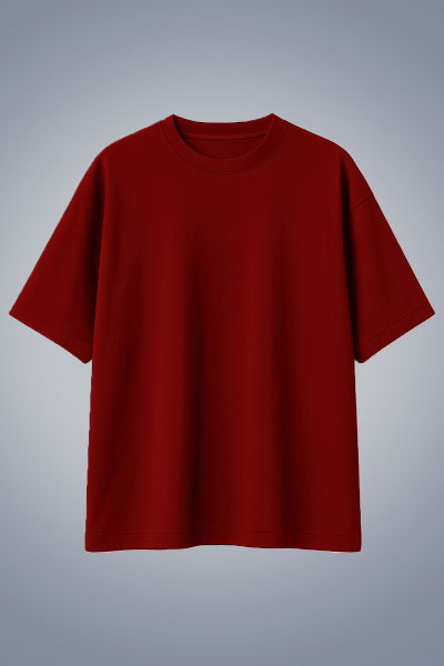 Erkek Bordo Basic Düz Pamuklu Ağır Kumaş Geniş Kalıp Oversize Tişört | 4581 