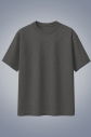 Erkek Koyu Gri Basic Düz Pamuklu Ağır Kumaş Geniş Kalıp Oversize Tişört | 4581 - 1