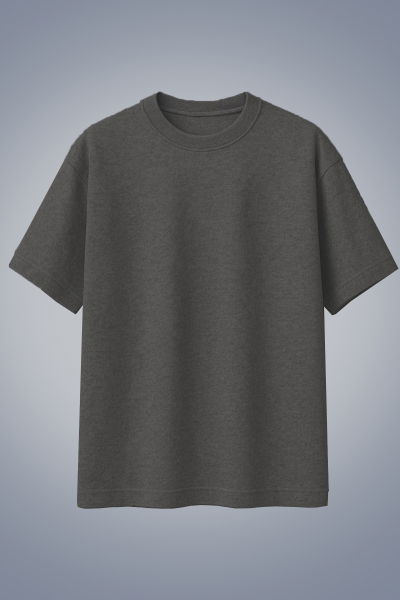 Erkek Koyu Gri Basic Düz Pamuklu Ağır Kumaş Geniş Kalıp Oversize Tişört | 4581 