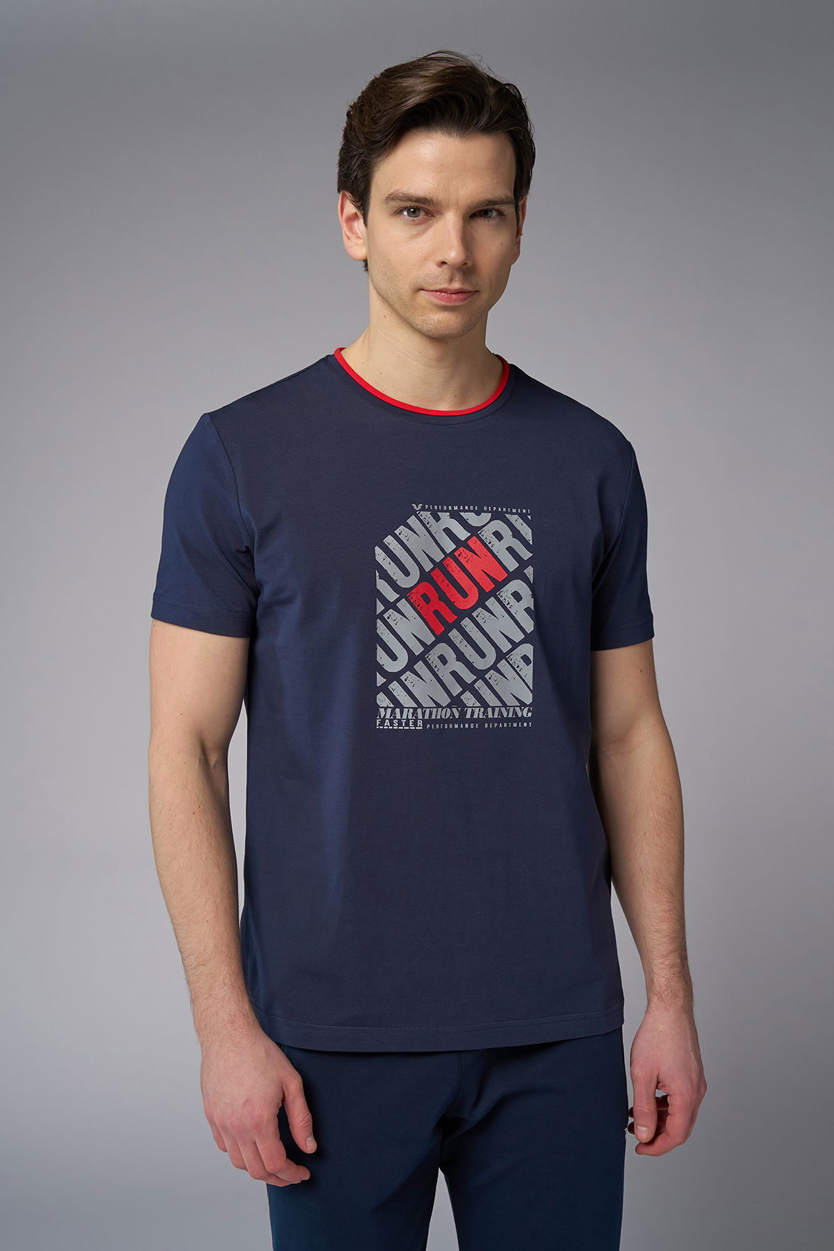 Erkek Lacivert Pamuk Baskılı Tişört | 4084 - BİLCEE