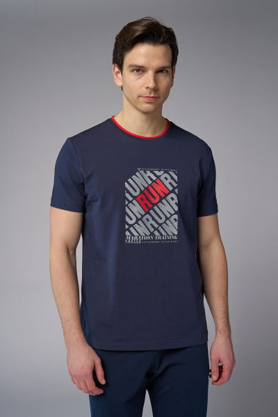 Erkek Lacivert Pamuk Baskılı Tişört | 4084 