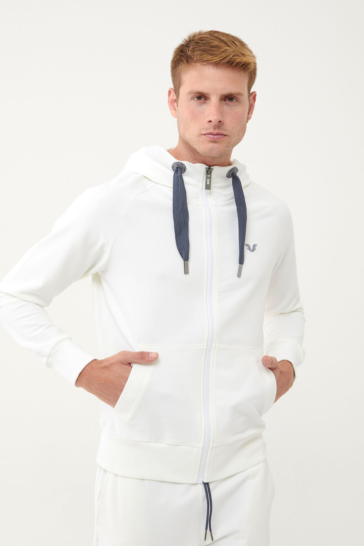 Erkek Beyaz Organik Pamuklu Spor Eşofman Üstü 0802 - BİLCEE