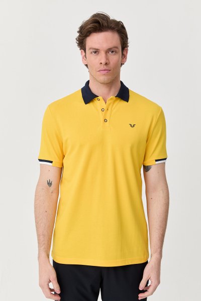 Erkek Sarı Pamuklu Polo Yakalı Kısa Kollu Tişört 9710 