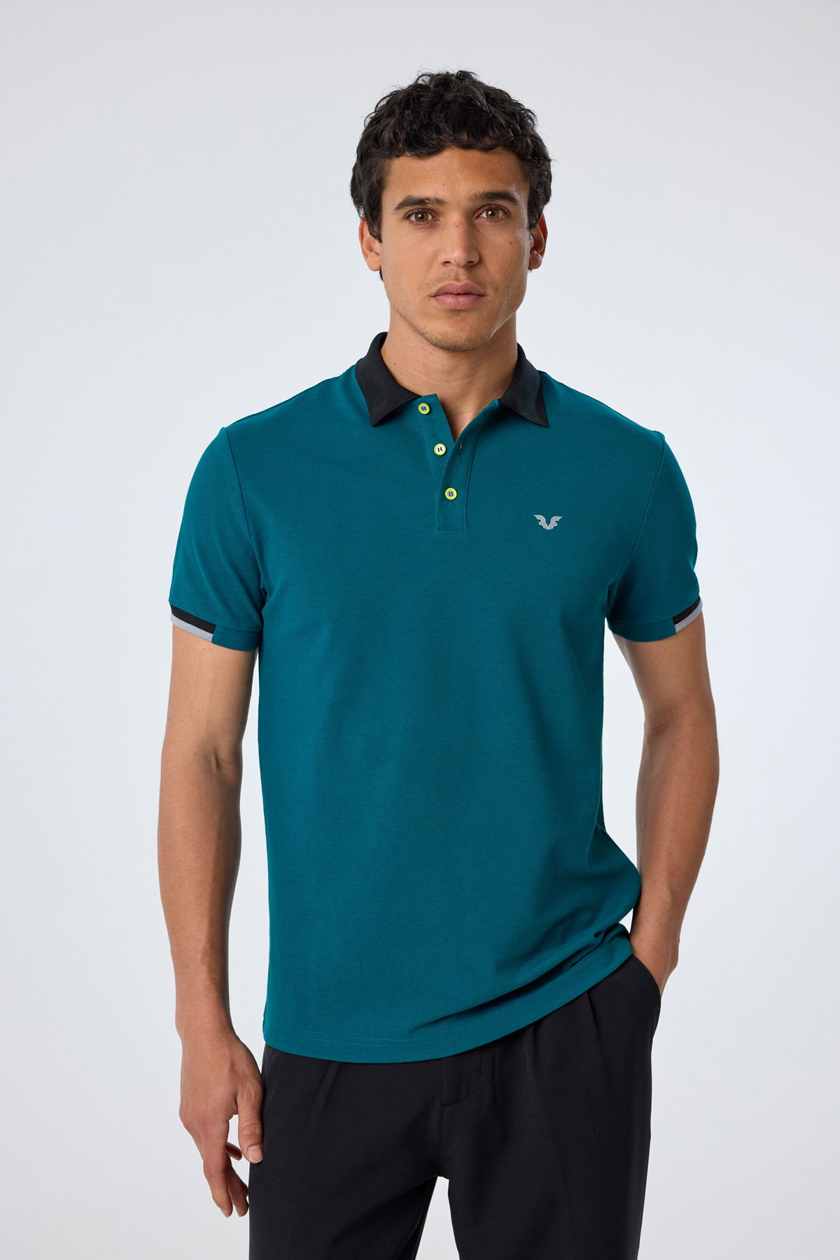 Erkek Petrol Pamuklu Polo Yakalı Kısa Kollu Tişört | 9710 - BİLCEE