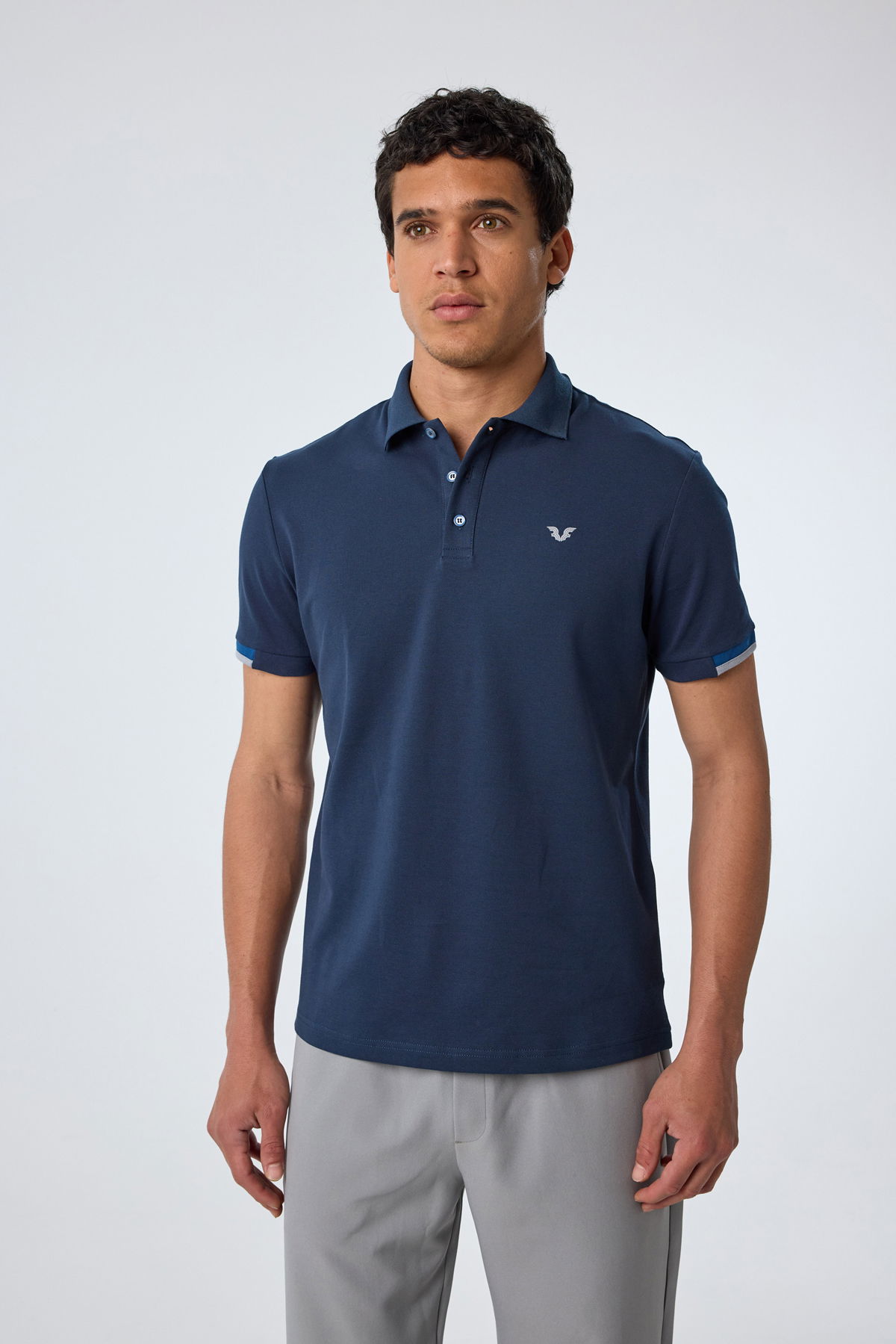 Erkek Lacivert Pamuklu Polo Yakalı Kısa Kollu Tişört | 9710 - BİLCEE