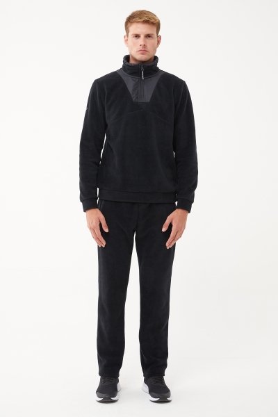 Erkek Siyah Kışlık Polar Yarım Fermuarlı Sweatshirt Eşofman Takım 1533 