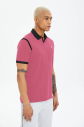 Erkek Plum Pamuklu Gizli Düğme Polo Yaka Tişört 0619 - 2