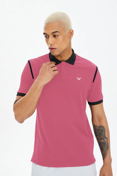 Erkek Plum Pamuklu Gizli Düğme Polo Yaka Tişört 0619 