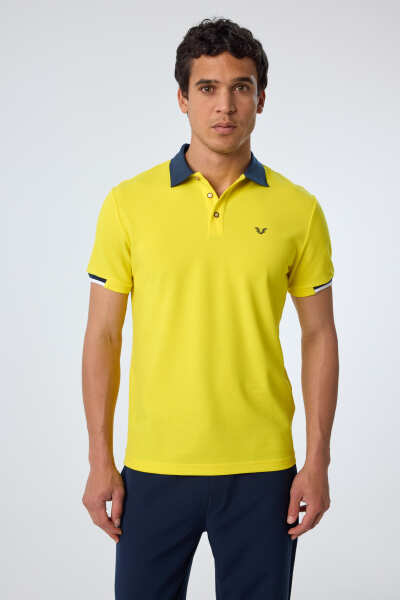 Erkek Sarı Pamuklu Polo Yakalı Kısa Kollu Tişört | 9710 