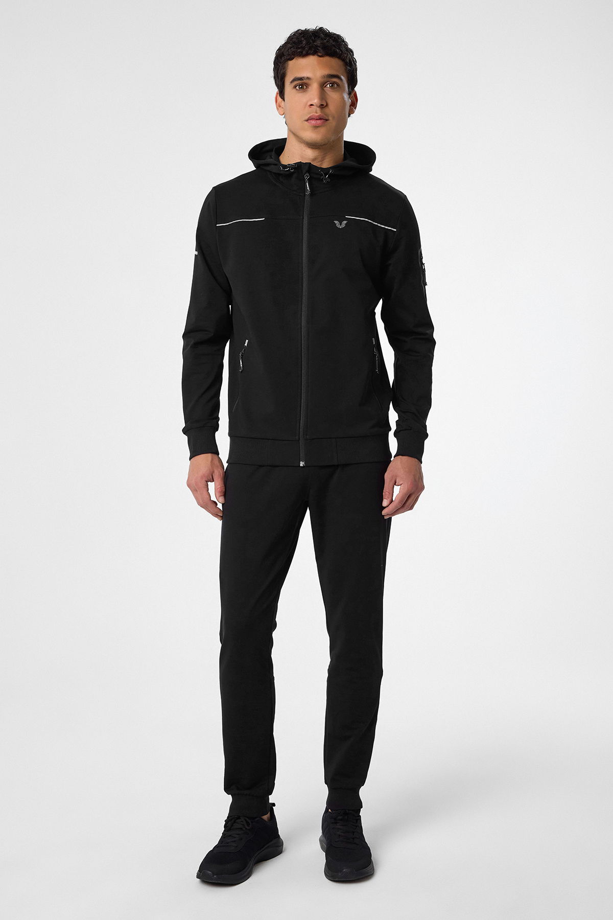 Erkek Siyah Kapüşonlu Lastik Paça Eşofman Takım | 0785 - BİLCEE