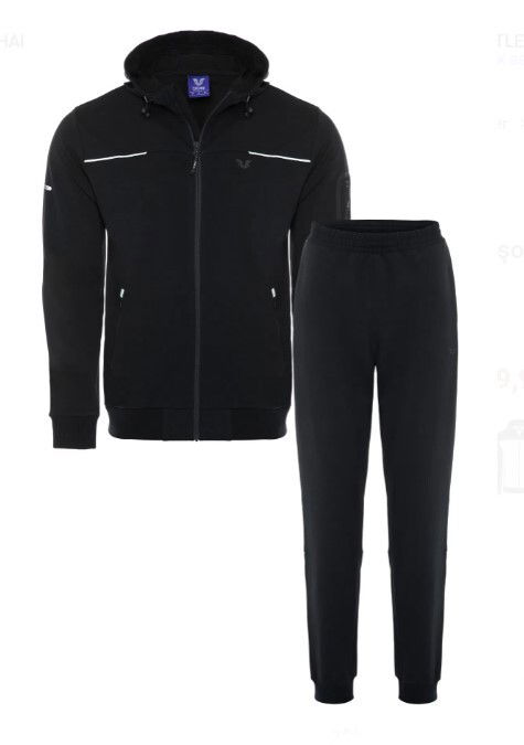 Erkek Siyah Kapüşonlu Lastik Paça Eşofman Takım | 0785 - BİLCEE