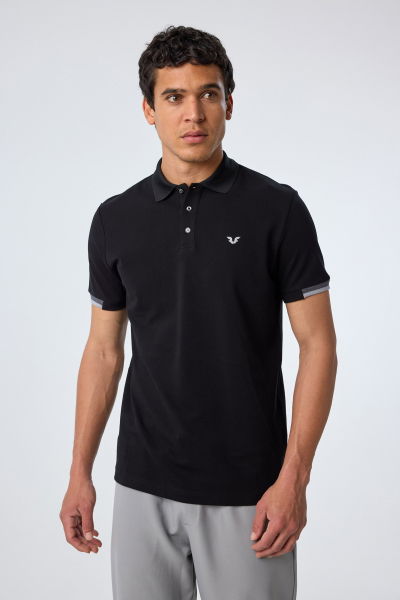 Erkek Siyah Pamuklu Polo Yakalı Kısa Kollu Tişört | 9710 