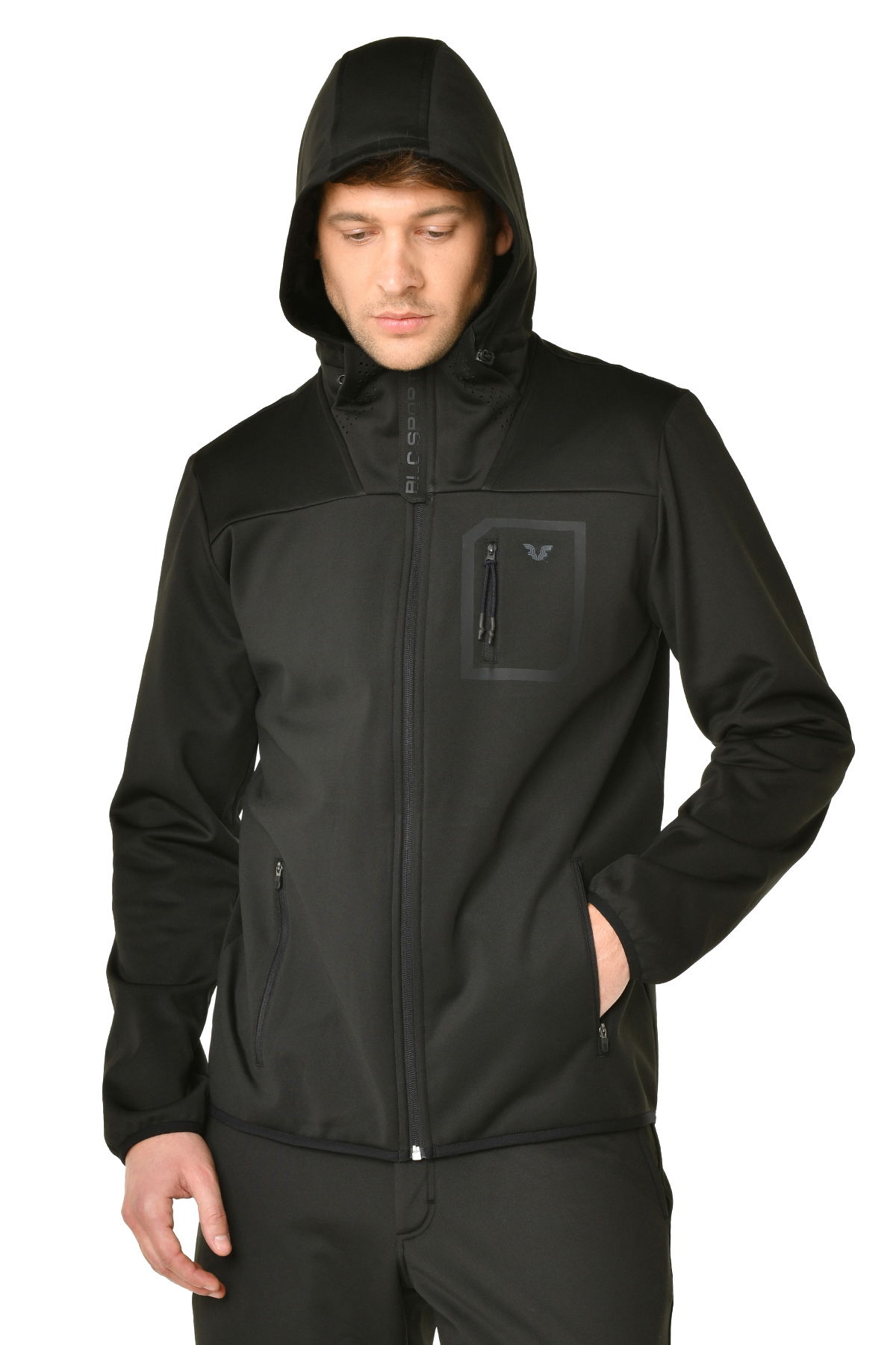 Erkek Siyah Kapüşonlu Suya Karşı Dirençli İçi Polarlı Outdoor Mont | 9343 - BİLCEE