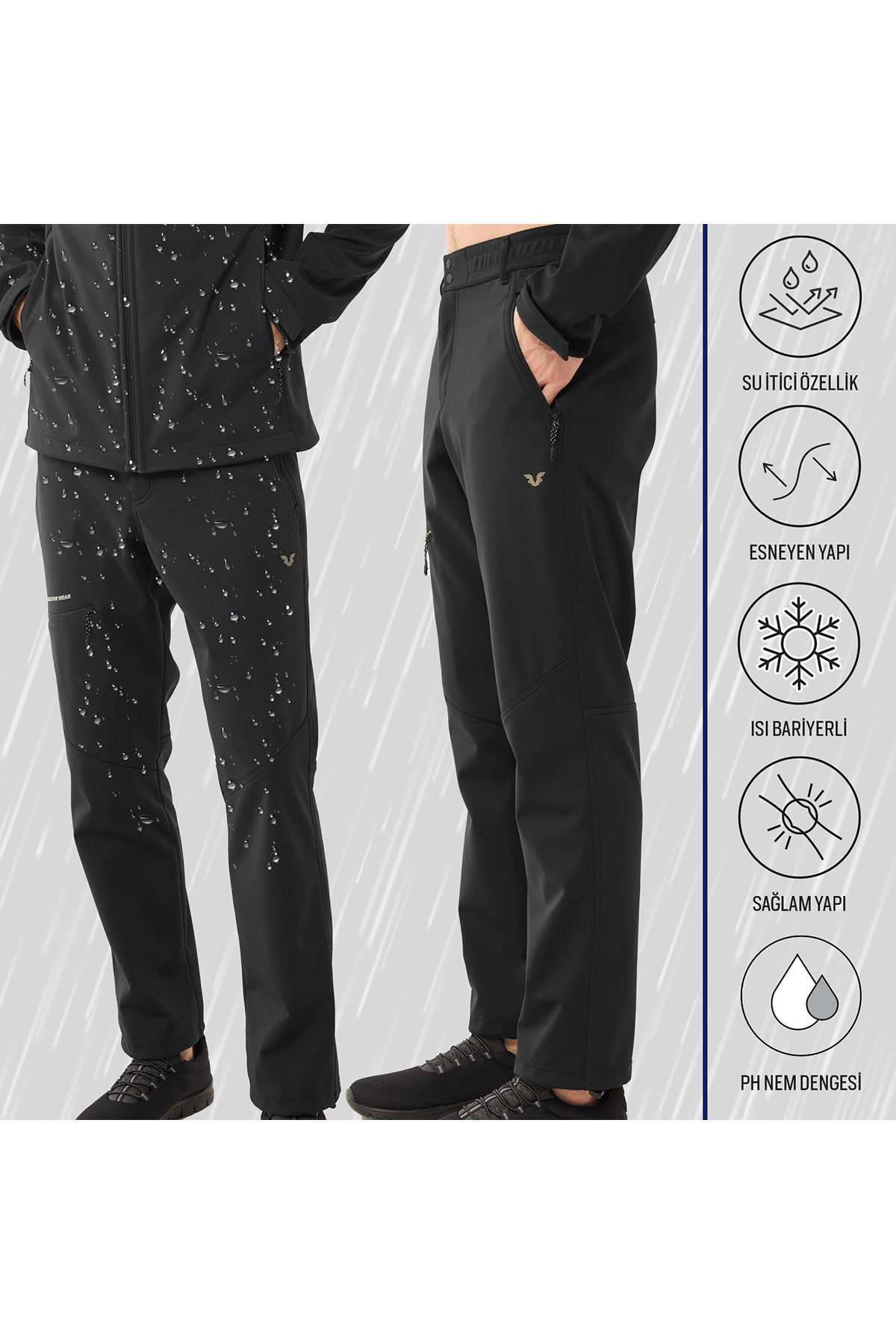 Erkek Siyah Softshell Kışlık Outdoor Pantolon | 0335 - BİLCEE (1)