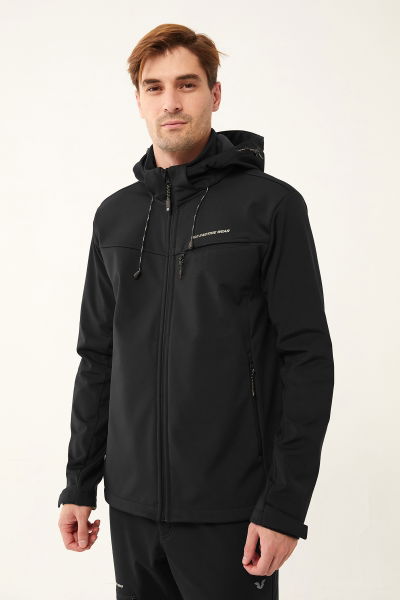 Erkek Siyah Softshell Kapüşonlu Yağmur Su Geçirmez Mont 0331 