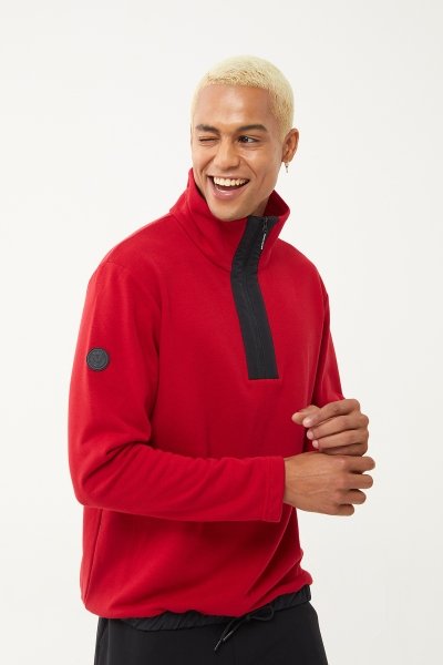 Erkek Kırmızı Yarım Fermuarlı Sweatshirt Takım 1626 