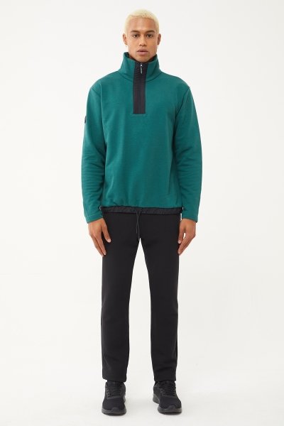 Erkek Yeşil Yarım Fermuarlı Sweatshirt Takım 1626 