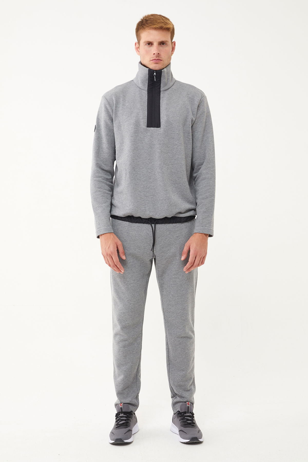Erkek Koyu Gri Melanj Yarım Fermuarlı Dik Yaka Sweatshirt Takım | 1626 - BİLCEE