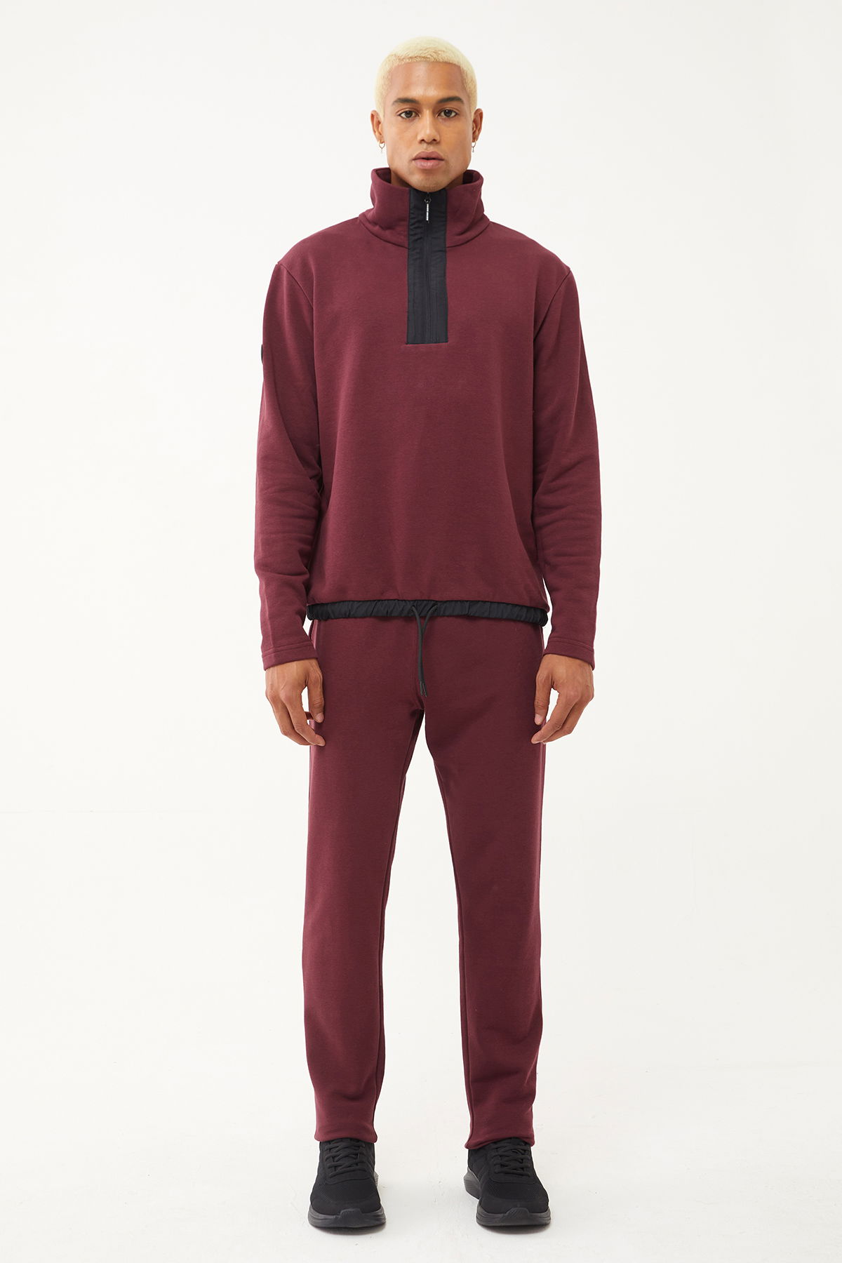 Erkek Koyu Bordo Yarım Fermuarlı Dik Yaka Sweatshirt Takım | 1626 - BİLCEE (1)