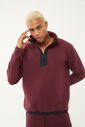 Erkek Koyu Bordo Yarım Fermuarlı Dik Yaka Sweatshirt Takım | 1626 - 12