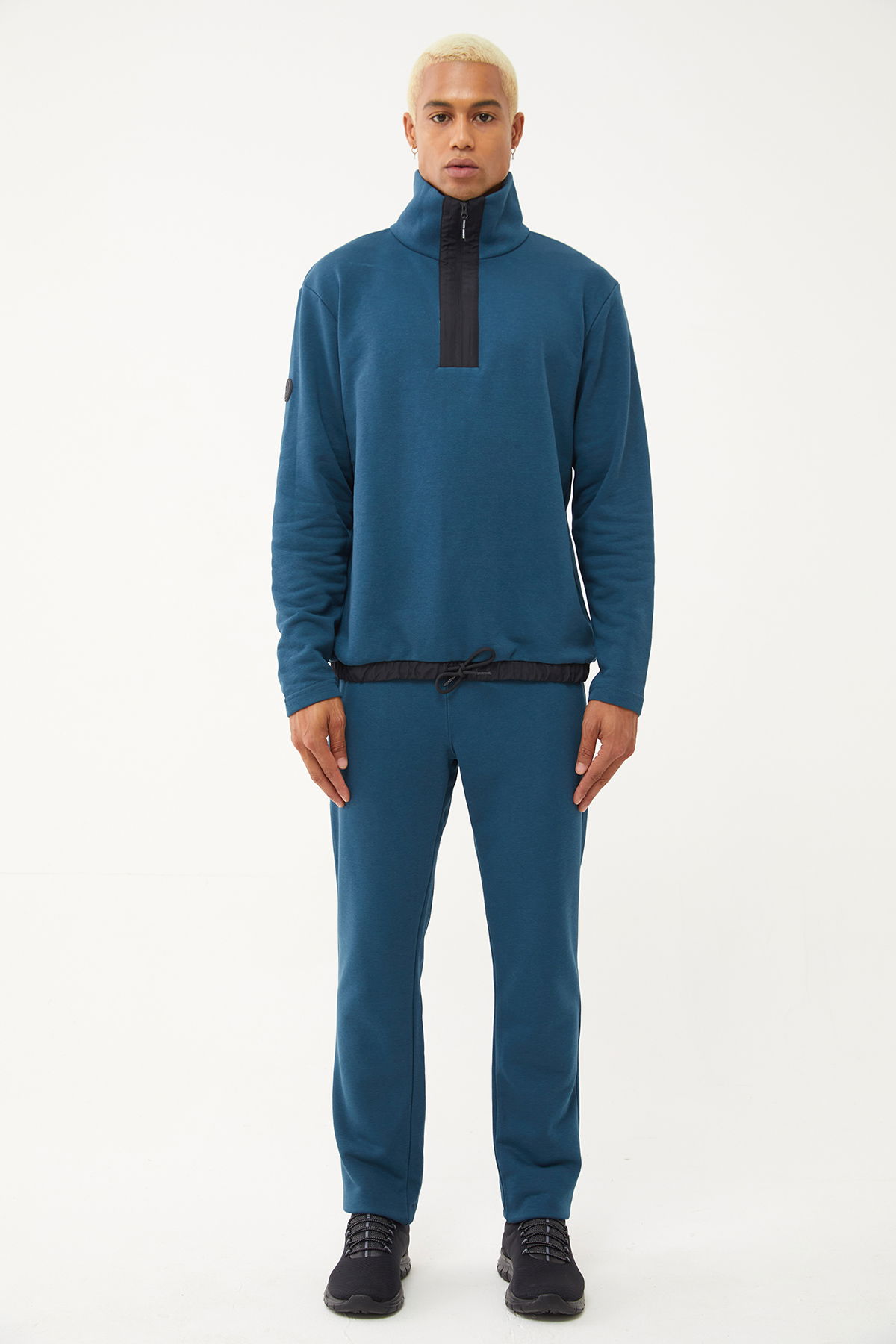 Erkek Petrol Yarım Fermuarlı Dik Yaka Sweatshirt Takım | 1626 - BİLCEE