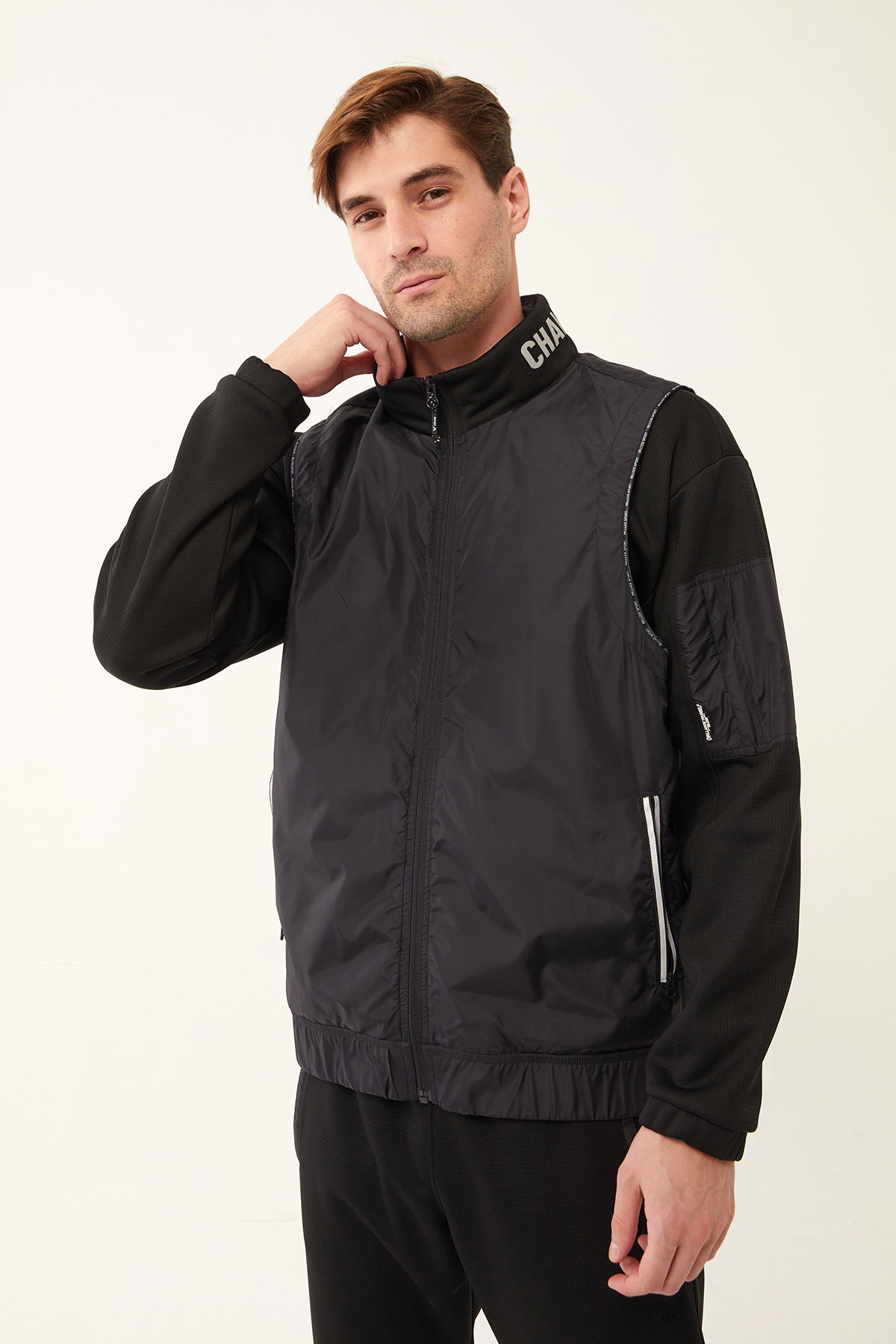 Erkek Siyah Yelekli Dik Yaka Fashion Eşofman Takımı | 1521 - BİLCEE (1)