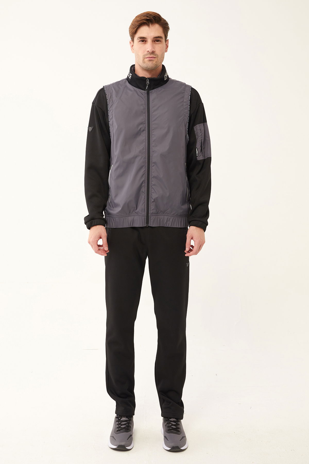 Erkek Koyu Gri Yelekli Dik Yaka Fashion Eşofman Takımı | 1521 - BİLCEE (1)