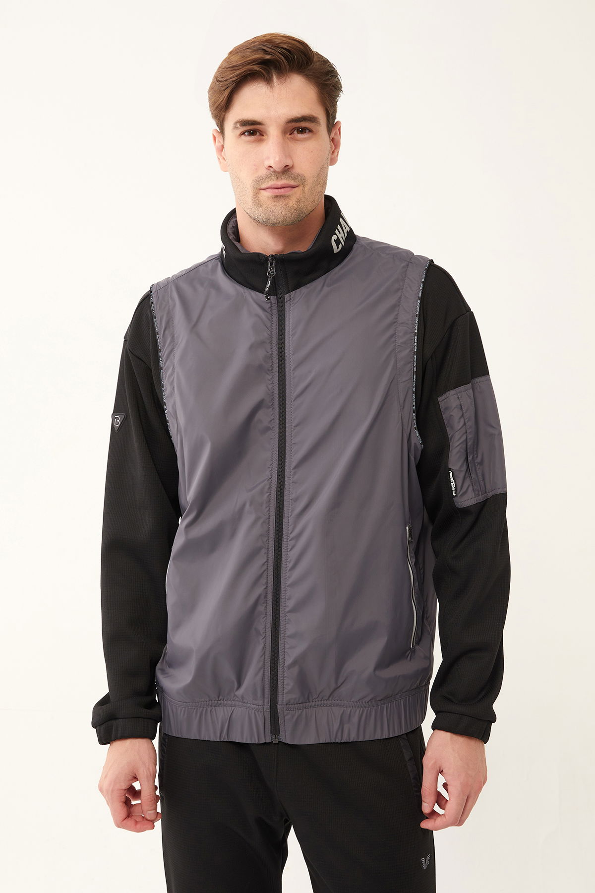 Erkek Koyu Gri Yelekli Dik Yaka Fashion Eşofman Takımı | 1521 - BİLCEE