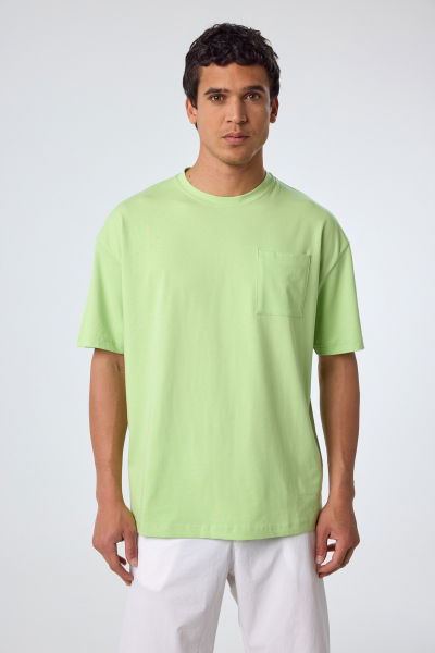Erkek Yeşil Oversize Cepli Tişört | 4582 