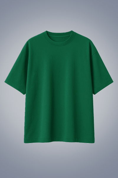 Erkek Yeşil Basic Düz Pamuklu Ağır Kumaş Geniş Kalıp Oversize Tişört | 4581 