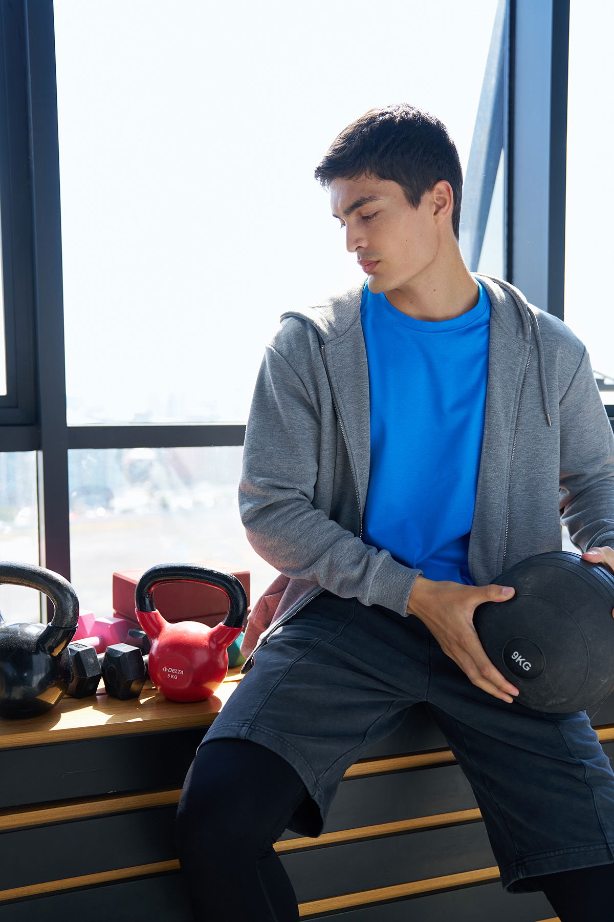 Unısex Antrasit Yıkamalı Washed Diz Üstü Şort | 3913 - BİLCEE