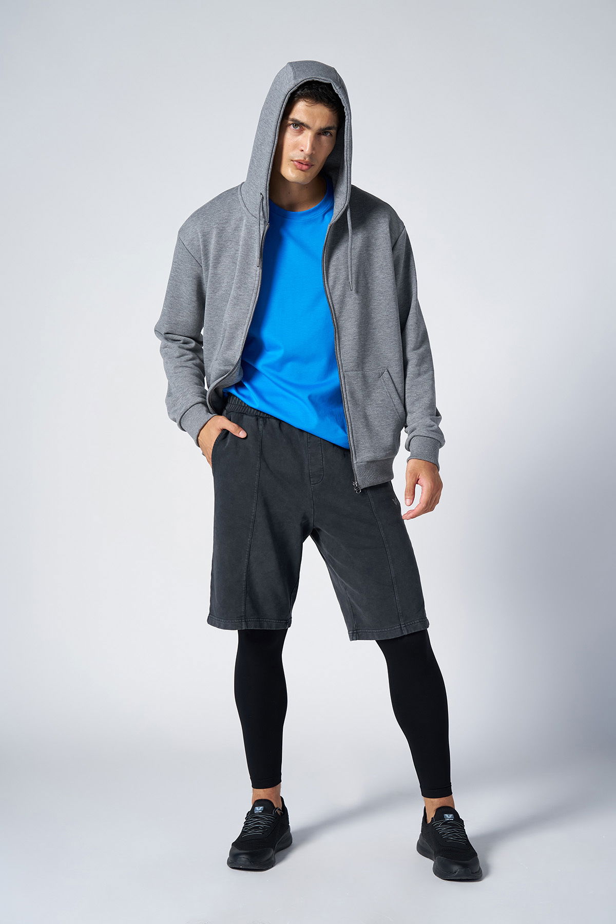 Unısex Antrasit Yıkamalı Washed Diz Üstü Şort | 3913 - BİLCEE (1)