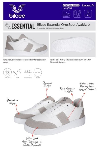 Erkek Beyaz-Gri Essential One Spor Ayakkabı 1004