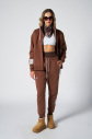 Kadın Kahverengi 3 İplik Şardonlu Lastik Paça Fermuarlı Eşofman Takım | 1595 - 1