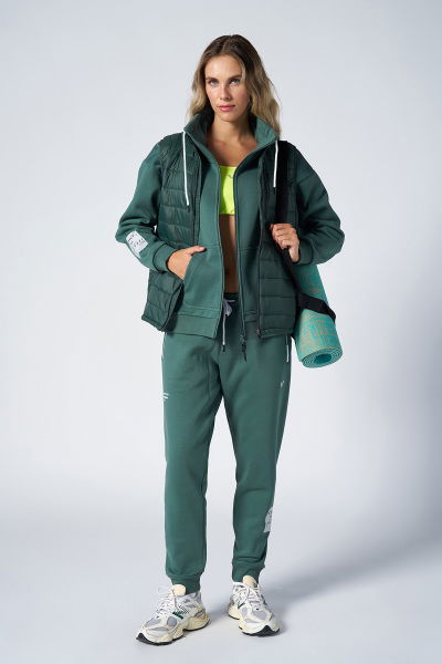 Kadın Yeşil 3 İplik Şardonlu Lastik Paça Fermuarlı Eşofman Takım | 1595 