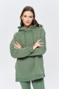Kadın Yeşil 3 İplik Şardonlu Fleece Yumuşak Fırçalı Kapişonlu Uzun Boy Owersize Sweatshirt 9804 - 9