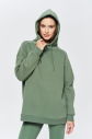 Kadın Yeşil 3 İplik Şardonlu Fleece Yumuşak Fırçalı Kapişonlu Uzun Boy Owersize Sweatshirt 9804 - 12