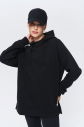 Kadın Siyah 3 İplik Şardonlu Fleece Yumuşak Fırçalı Kapişonlu Uzun Boy Oversize Sweatshirt 9804 