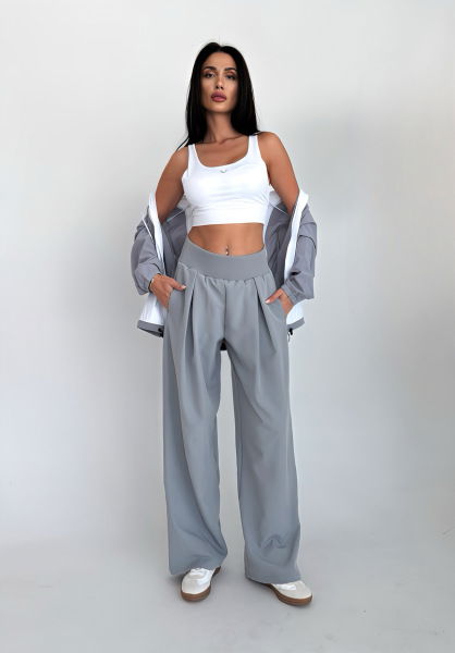 Kadın Açık Gri Desıgn Palazzo Bol Pantolon | 4592 