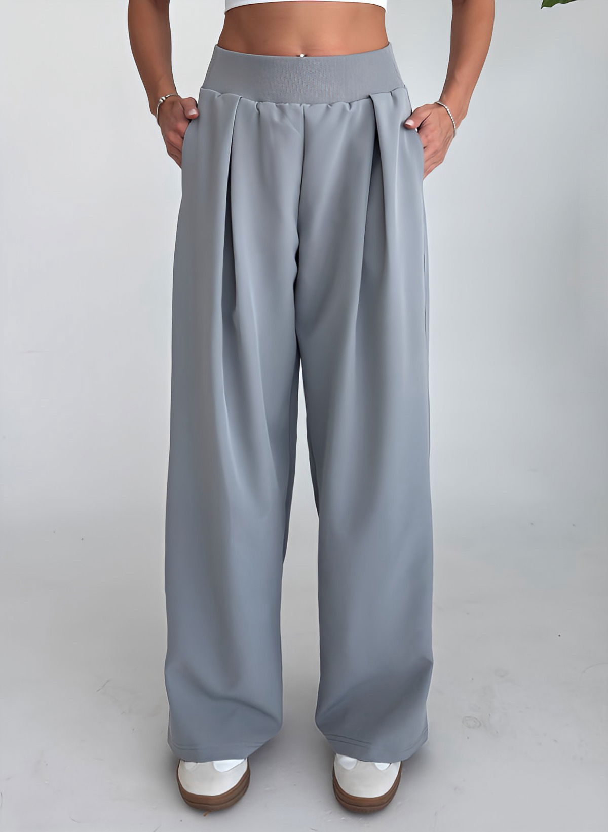 Kadın Açık Gri Desıgn Palazzo Bol Pantolon | 4592 - BİLCEE (1)