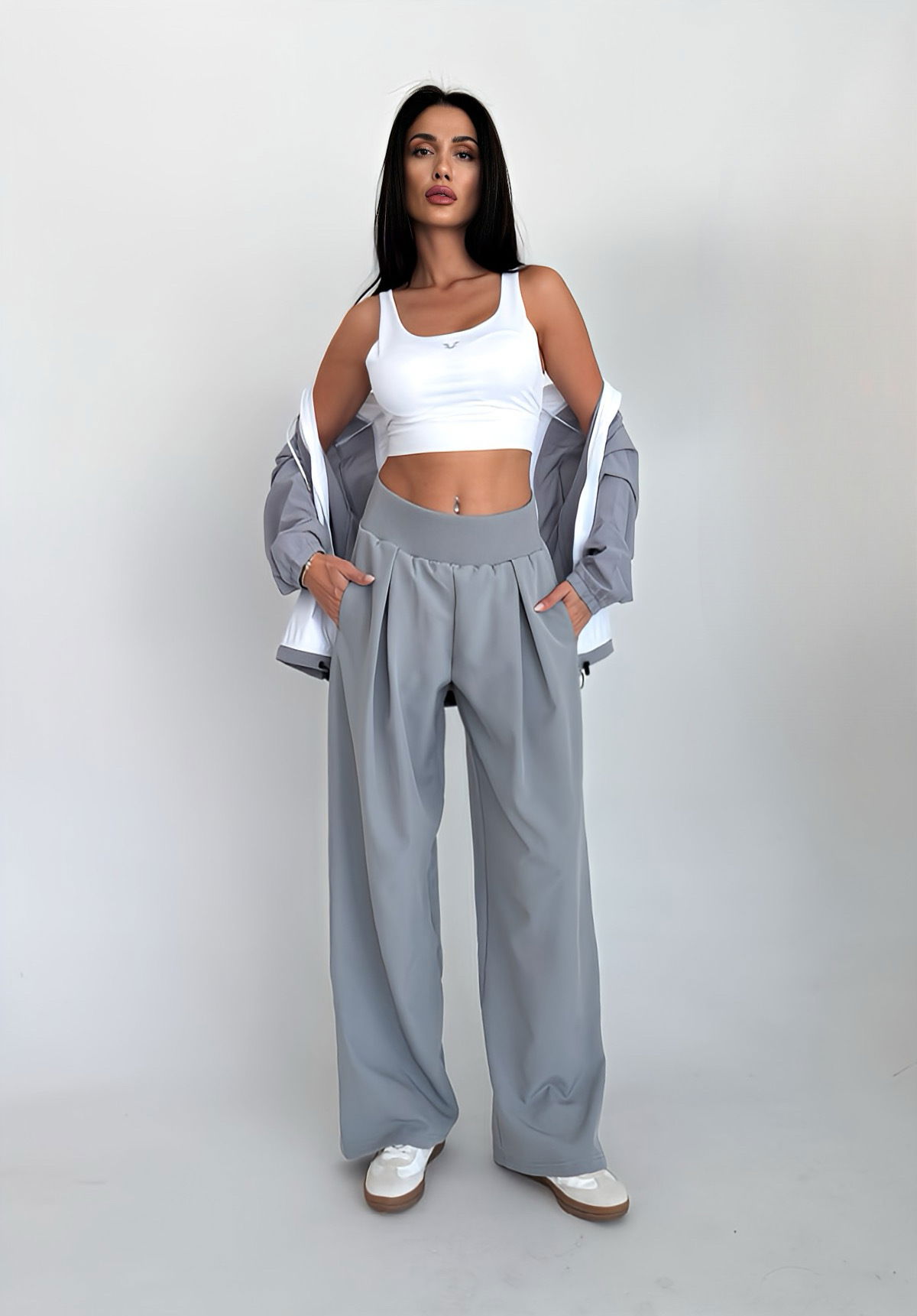 Kadın Açık Gri Desıgn Palazzo Bol Pantolon | 4592 - BİLCEE