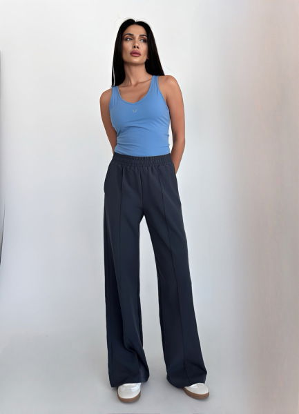 Kadın Antrasit Nervürlü Bol Kumaş Pantolon 4591 