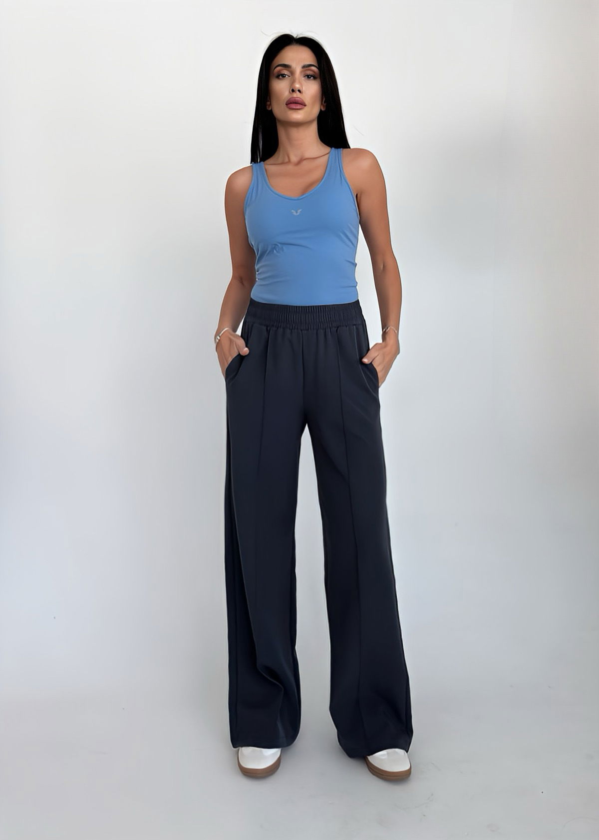 Kadın Antrasit Nervürlü Bol Kumaş Pantolon 4591 - BİLCEE (1)