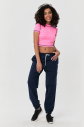 Kadın Neon Pembe Melanj Çizgi Detaylı Athleisure Crop Tişört | 9715 - 4